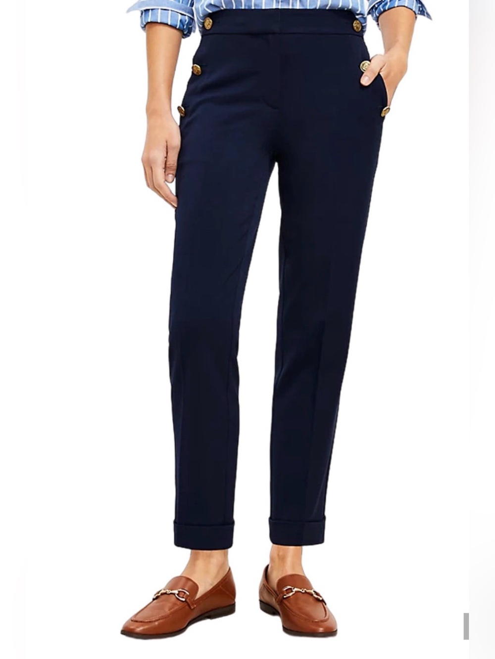 NEW ANN TAYLOR LOFT BLUE DEVIN SLIM SAILOR PANTS SIZE 8